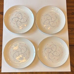 Vintage 4 Dinner Plates 10.25 in Homer Laughlin Capri Rhythm Shape, Pink & Black